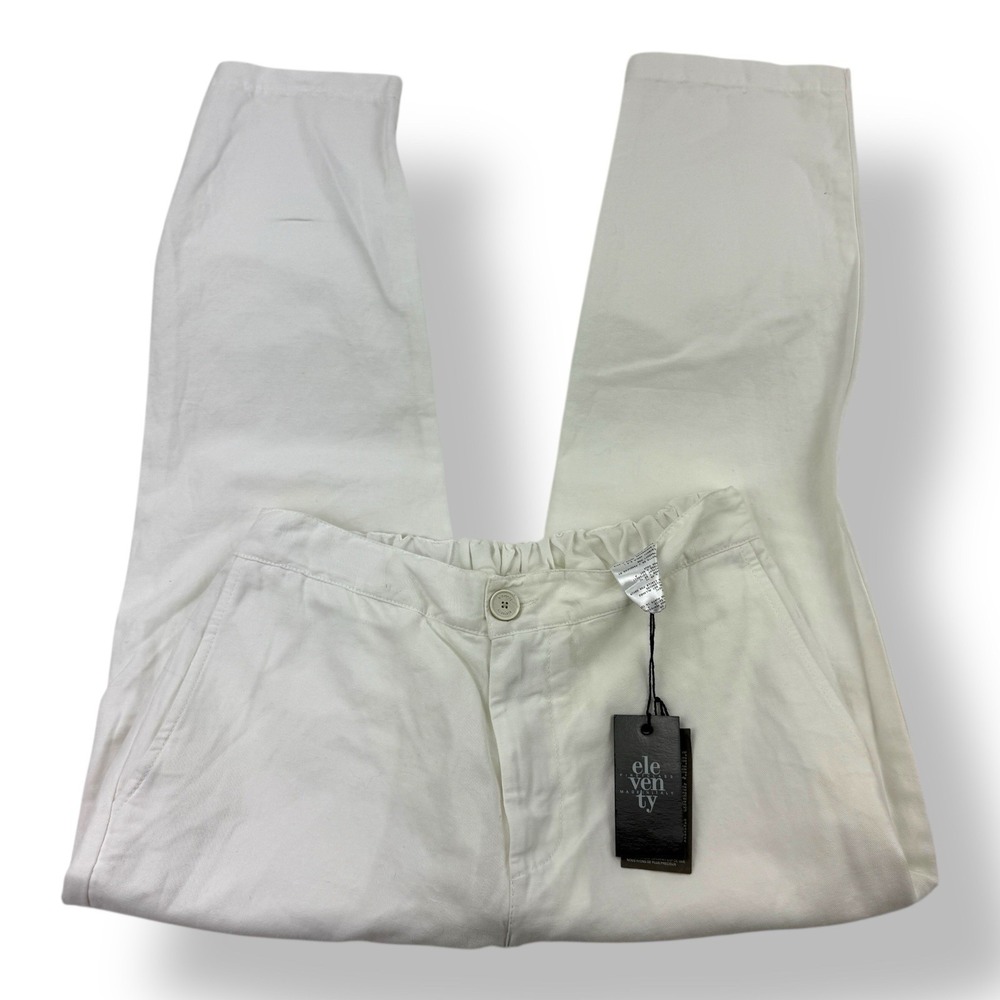 Eleventy White Linen Cotton Stretch Band Pants Women's US 6 EU‎ 44 NWT
